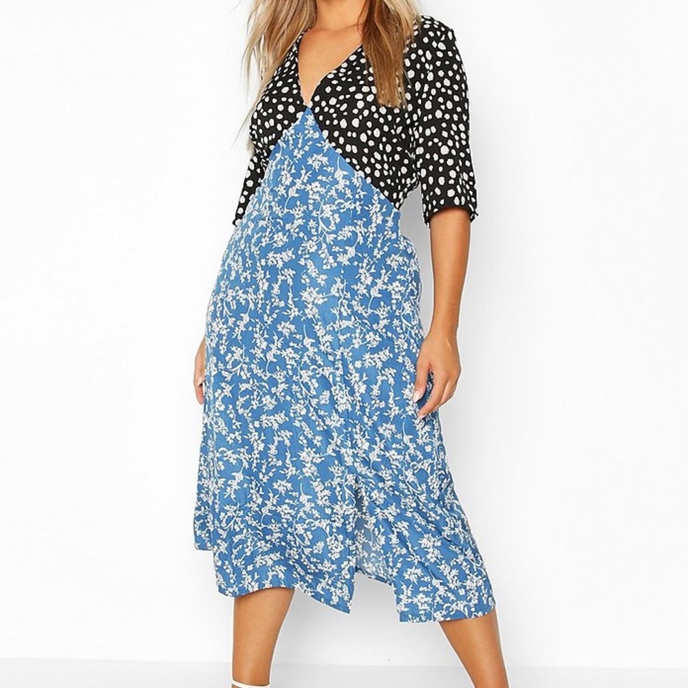 BOOHOO Contrast floral side split midi dress